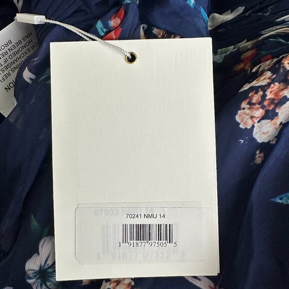 NWT Mac Duggal Flounce Sleeve Floral Maxi Dress Navy Multi 14 #8612 - Picture 6 of 8